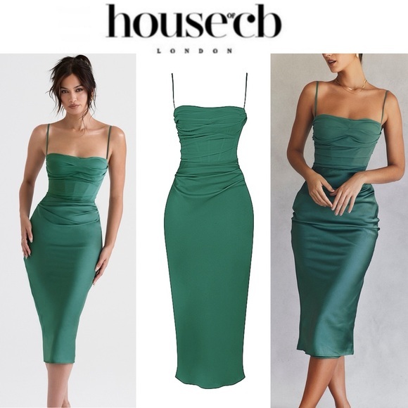 teia forest draped corset midi dress HOUSE OF CB 'Teia' Forest Draped Corset Midi Dress